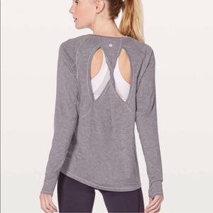 Lululemon Stop Drop and Squat Heathered Purple Long Sleeve Open Back Top Size 8